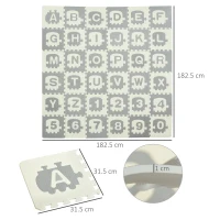 HOMCOM covor puzzle litere si cifre,182.5x182.5x1cm gri(m-3)