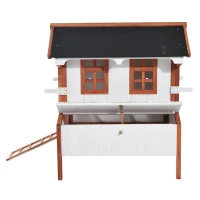 PawHut cotet din lemn pentru gaini 120x96x123cm, alb crem(m-8)