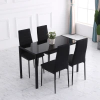 HOMCOM Set 4 scaune captusite pentru camera de zi, moderne, din metal si material textil Negru(m-10)