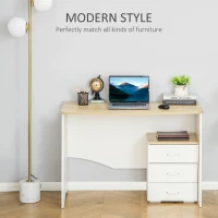HOMCOM Masa de Birou cu Comoda Moderna din Lemn, Masa de Birou PC pentru Dormitor si Birou, 110x55x75cm(m-4)
