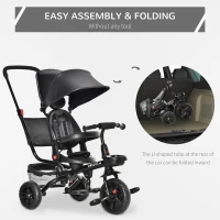 HOMCOM Carucior tricicleta cu Maner Pliabil pentru copii de 1-5 Ani(m-7)