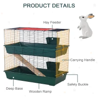 PawHut Cusca pentru iepuri cu 2 Niveluri cu Rampa, 3 Usi si 2 Alimentatoare(m-5)