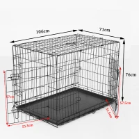 PawHut Gabbia Trasportino in Acciaio per Animali Pieghevole,Nero, 106×71×76cm(m-2)