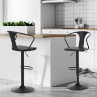 Homcom Set 2 scaune de Bar Pivotante din Otel Negru si Lemn cu Inaltime Reglabila(m-2)