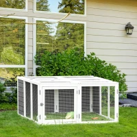 PawHut Adăpost pentru Iepuri pentru Exterior și Interior, Cușcă pentru 2-4 Iepuri din Lemn și Metal, 120x120x60 cm, Gri(m-2)