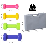 HOMCOM set 4 perechi greutati, cu valiza, 0.5kg, 1kg, 1.5kg, 2 kg(m-3)