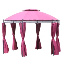 Outsunny Gazebo Elegante in Acciaio Rotondo Diametro 350cm con Teli Laterali Bordeaux(m-3)