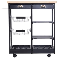 HOMCOM Cărucior de Bucătărie Multifuncțional din Lemn de Pin, 74x37x75 cm, Negru(m-8)
