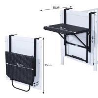 Outsunny Masa in PE Rattan Pliabila de Balustrada Balcon , Negru, 58x55x64cm(m-3)