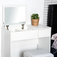 Homcom Masa Toaleta Alba – Cu Taburet, Sertar si Oglinda(m-7)