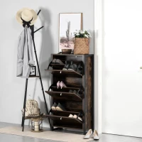 HOMCOM Mobilier Suport Pantofi cu Economisire de Spatiu 12 Pantofi Stil Industrial Lemn Metal(m-2)