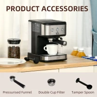 Aparat Cafea Espresso si Cappuccino HOMCOM, 850 W si 15 bar, Rezervor Detasabil, 35.5x21x29cm | AOSOM.it(m-7)