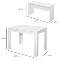 HOMCOM Set de luat masa Masuta cu 2 Banci in Stil Modern Alb 110 x 70 x 75cm(m-3)