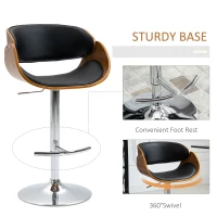 HOMCOM Scaun inalt de bar din lemn vintage stil industrial, Culoare nuc(m-5)