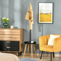 HOMCOM Cuier pom cu masuta 5 carlige inaltime reglabila(m-2)