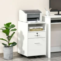 Vinsetto Dulap cu Sertare Blocabile, 2 Chei Incluse, cu 5 roti cu rotatie la 360°, cu 2 Chei, Alb(m-2)