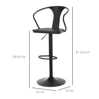 Homcom Set 2 scaune de Bar Pivotante din Otel Negru si Lemn cu Inaltime Reglabila(m-3)