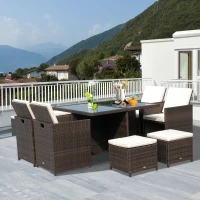 Outsunny Set Mobilier PE Rattan Masa de Pranz, 4 Scaune si 4 Taburet cu Perne,Maro(m-2)