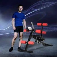 HOMCOM Banca pentru Abdomene 2 in 1, Banca de Gimnastica cu Monitor LCD, Scaun Reglabil si Benzi Elastice, 117x46x70cm(m-2)