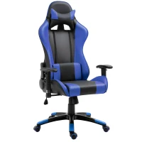 HOMCOM Fotoliu pentru Birou Gaming din Piele Sintetică Rotativ și Reclinabil cu Susținere Lombară și pentru Gât 67 x 67 x 123-132cm Negru-albastru(m-1)