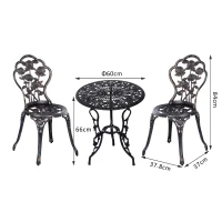 Outsunny Set Tavolo e due Sedie da Giardino in Stile Rétro con Decorazioni Floreali Color Bronzo(m-2)