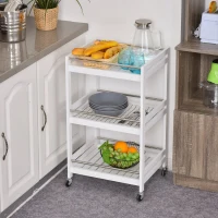 HOMCOM Carucior de Bucatarie Economisire Spatiu din Lemn Alb cu 3 Etajere 4 Roti 360°(m-2)