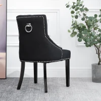 Homcom Scaun pentru Pranz Eleganta Captusita Invelis din Lin cu Nasturi Matlasati Negru(m-6)