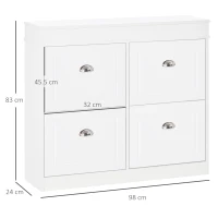 HOMCOM Dulap de Pantofi cu 4 Sertare, Deschidere Batantă și Etajeră Reglabilă, 98x24x83 cm, Alb(m-3)