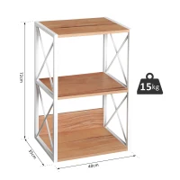 HOMCOM Mobilier Rastel Librarie 3 Rafturi cu Schelet in Otel Alb si Rafturi in Lemn 40x35x72.5cm(m-3)
