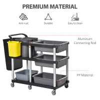 HOMCOM Carucior de menaj profesional cu 3 niveluri Tavi Galeti Cosuri Gri(m-5)