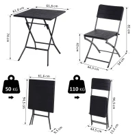 Outsunny Set de Mobilier de Exterior Masa cu 2 Scaune Pliabile Negru(m-3)