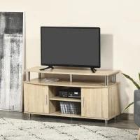 HOMCOM Mobilier TV Modern cu 2 Rafturi, Gauri cablu si 2 Dulapioare in PAL 105x40x55cm Stejar(m-2)