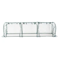 Outsunny Serra a Tunnel in PVC con 3 Porte Avvolgibili in Acciaio e PVC Trasparente, 350x100x80cm(m-4)