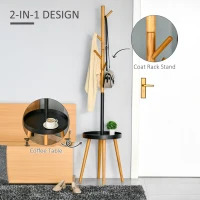 HOMCOM Cuier pom cu masuta 5 carlige inaltime reglabila(m-5)