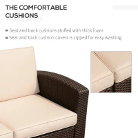 Outsunny Canapea in 2 Locuri in PE Rattan cu Perna, Maro, 141x71x75cm(m-4)