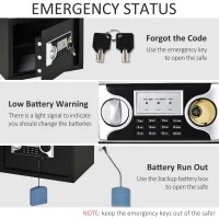 HomCom, mini seif electronic, cod, cheie, alarma, 38x30x30cm(m-6)