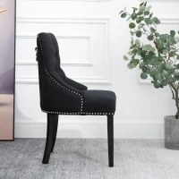 Homcom Scaun pentru Pranz Eleganta Captusita Invelis din Lin cu Nasturi Matlasati Negru(m-7)