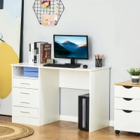 HOMCOM Birou modern pentru birou cu 4 sertare compartiment deschis din lemn alb(m-2)