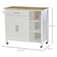 Homcom Carut Bucatarie Alb – Bufet Mobil 107×48×89 cm, Economisire Spatiu(m-3)