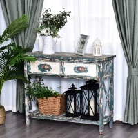 Homcom Masa Consola din Lemn de Brad cu Efect Vintage cu 2 Sertare 110x38x90 cm(m-2)