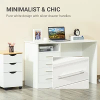 HOMCOM Birou modern pentru birou cu 4 sertare compartiment deschis din lemn alb(m-5)