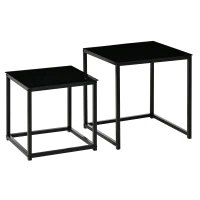 HOMCOM Set 2 Masute pentru Sufragerie Moderne din Otel si Sticla Securizata - Negru(m-1)
