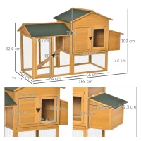 PawHut Cote din Lemn cu Casuta pentru Gaini, Spatiu Deschis si Plasa, 168x75x103 cm(m-3)