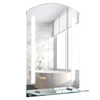 kleankin Oglinda de Baie cu Lumina LED cu Comutator Touch si Etajera din Sticla(m-1)