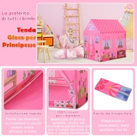 HOMCOM Cort Princess Play pentru Fete de peste 3 ani pentru Interior si Exterior Roz 93 x 69 x 103 cm(m-6)