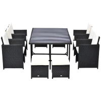 Outsunny Set e Mobilier de Gradina in PE Rattan Set de Pranz 11 bucati cu Perne, Negru(m-4)