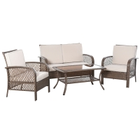 Outsunny Set Masa Scaune Canapea de Exterior Mobilier de gradina din Ratan Maro