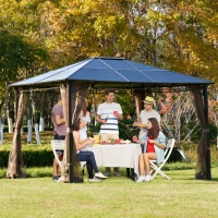 Outsunny Gradina Foisor cu Plasa de tantari 3.6x3m, Acoperisin Policarbonat, culoare Maro(m-2)