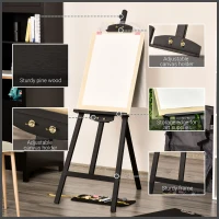 Homcom sevalet Pictura Studio – Lemn Negru, Reglabil Profesional(m-6)
