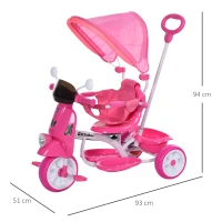HOMCOM Tricicleta Carucior in Forma de Motocicleta pentru Copii 18-72 Luni (25 kg) Roz(m-3)